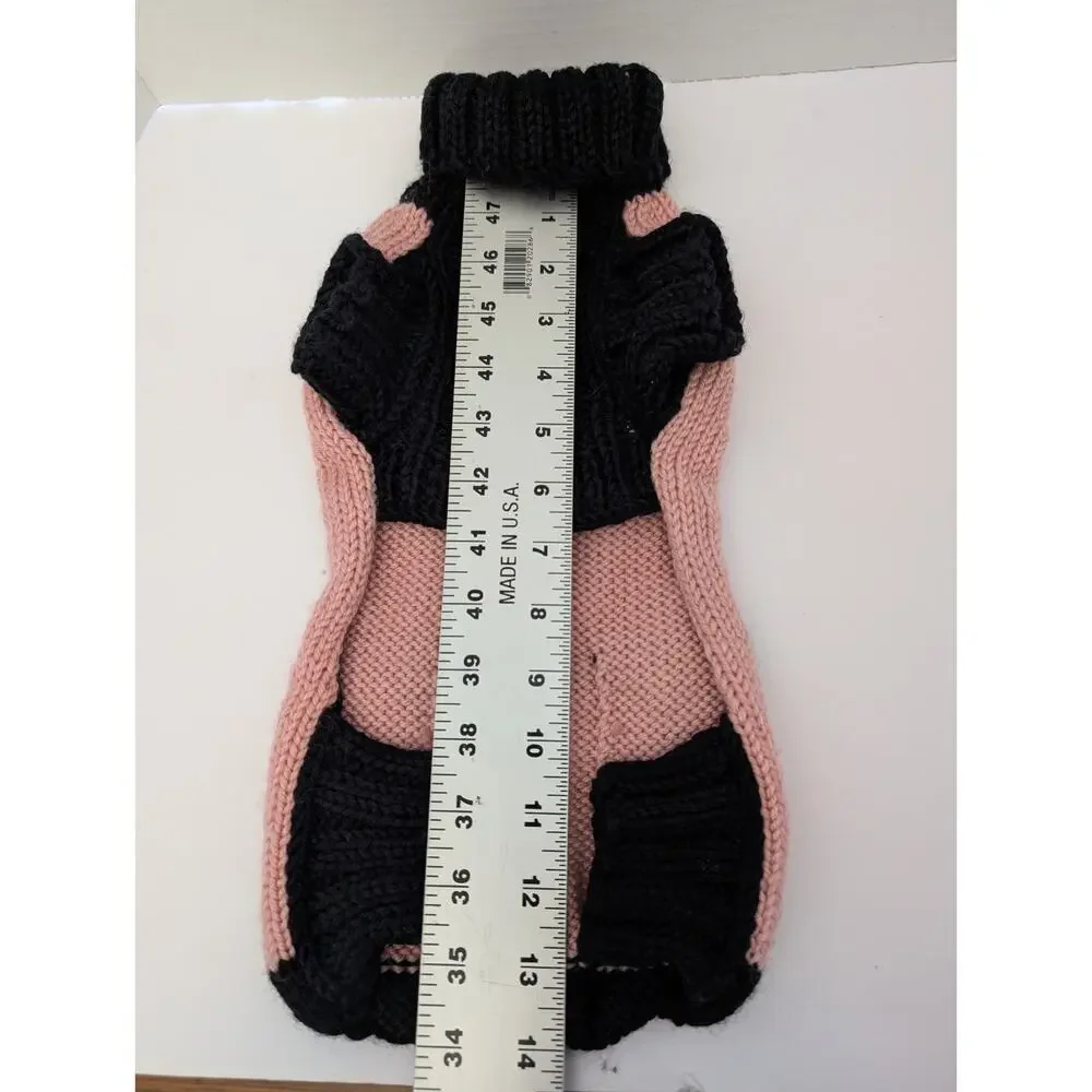 Sweet Valentine Pink Black Knit Dog Sweater Jacket Size 14 Button Front
